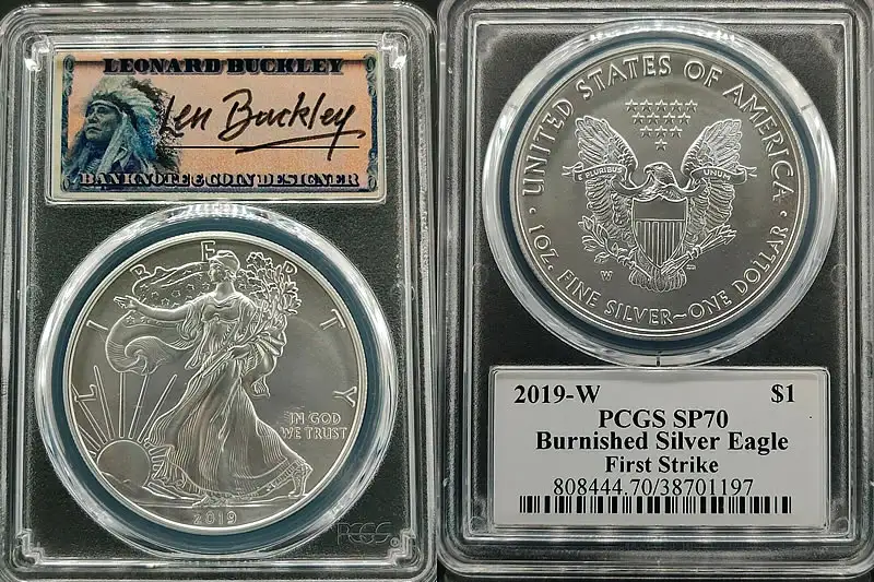  Leonard Buckley Item 2019 W Burnished Silver Eagle PCGS SP70 First Strike