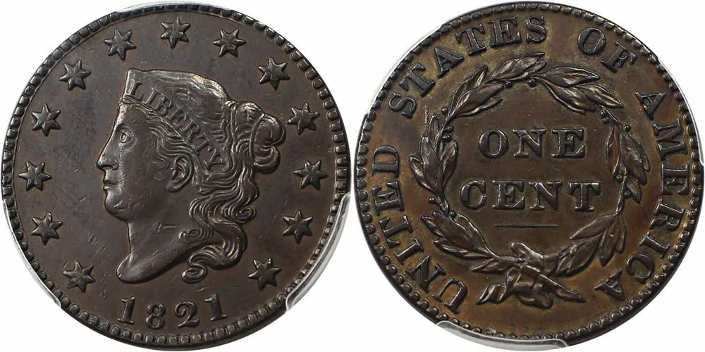 1821 Liberty Head (Matron) Large Cent 1821 Large Cent PCGS AU-55