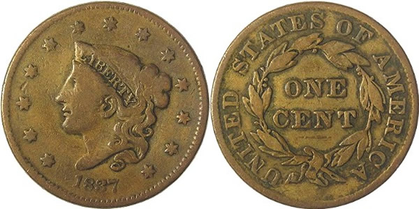 1837 Liberty Head (Matron) Large Cent 