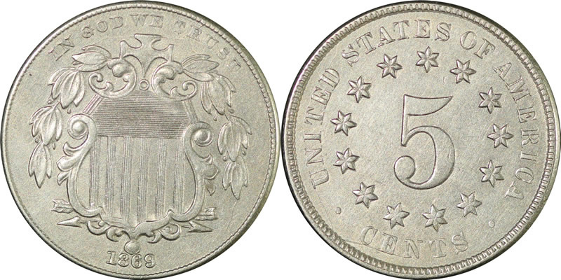 1869 Shield Nickel 