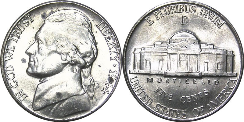 1944 D Wartime Jefferson Nickel 