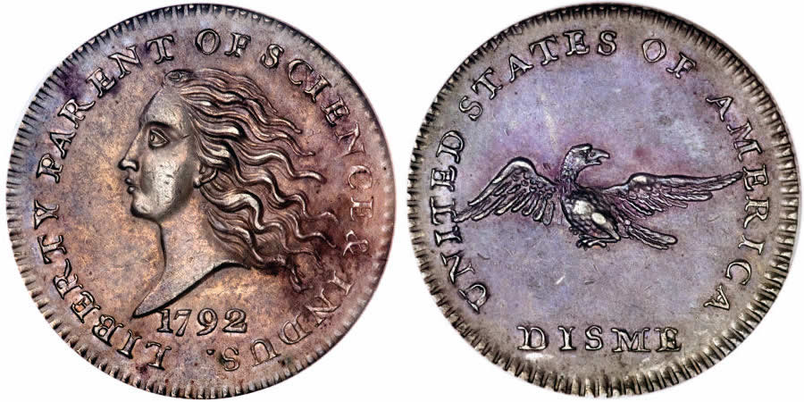 US Disme and Dime (10c) Pattern Coins  1792 Disme, Judd-10, Pollock-11