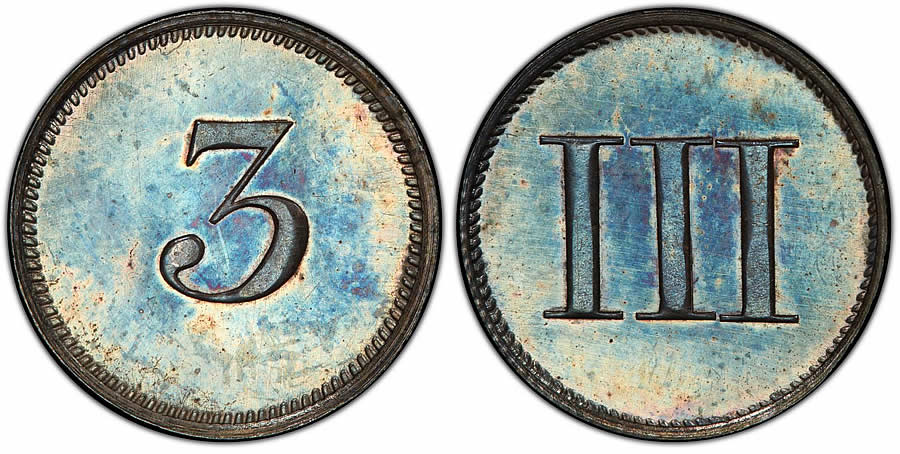 US Three Cent (3c) Pattern Coins  1849 Three Cent Judd-113, Pollock-127, PCGS PR64