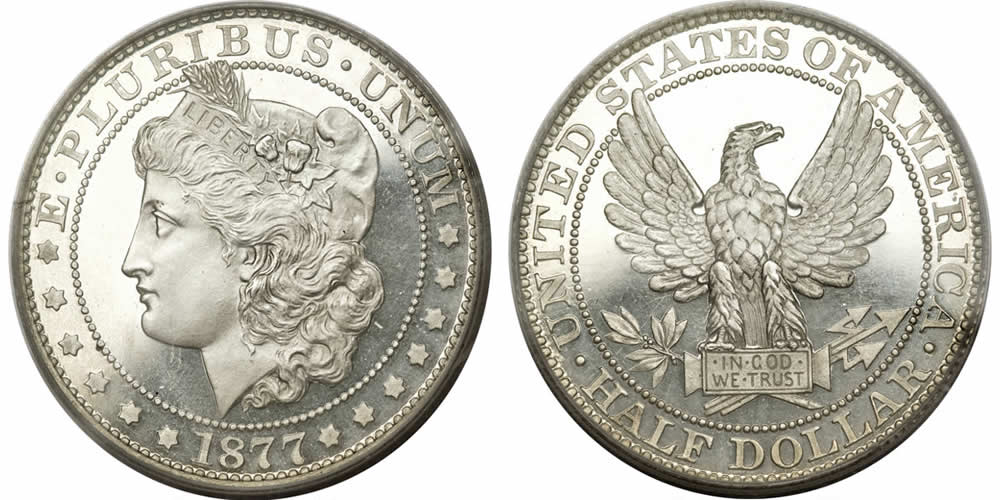 US Half Dollar (50c) Pattern Coins  1877 Morgan Half Dollar, Judd 1516, Pollock 1680, PCGS PR65CAM