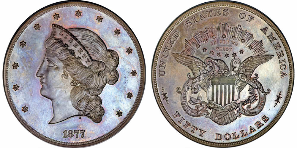 US Fifty Dollar ($50) Pattern Coins  1877 $50 Fifty Dollar, Judd-1549, Pollock-1722, NGC PR67BN