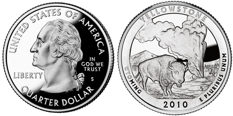 2010 S Yellowstone National Park America the Beautiful Quarter 