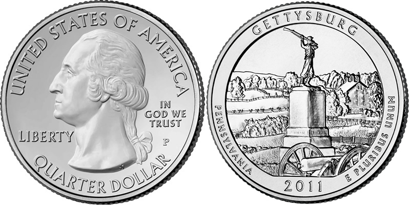 2011 P Gettysburg National Military Park America the Beautiful Quarter 