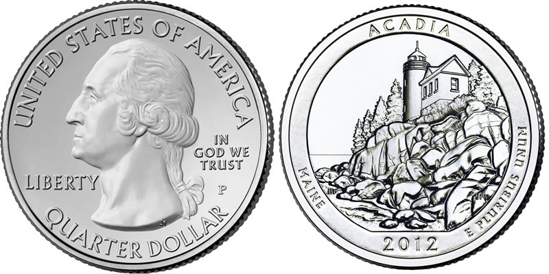 2012 P Acadia National Park America the Beautiful Quarter 