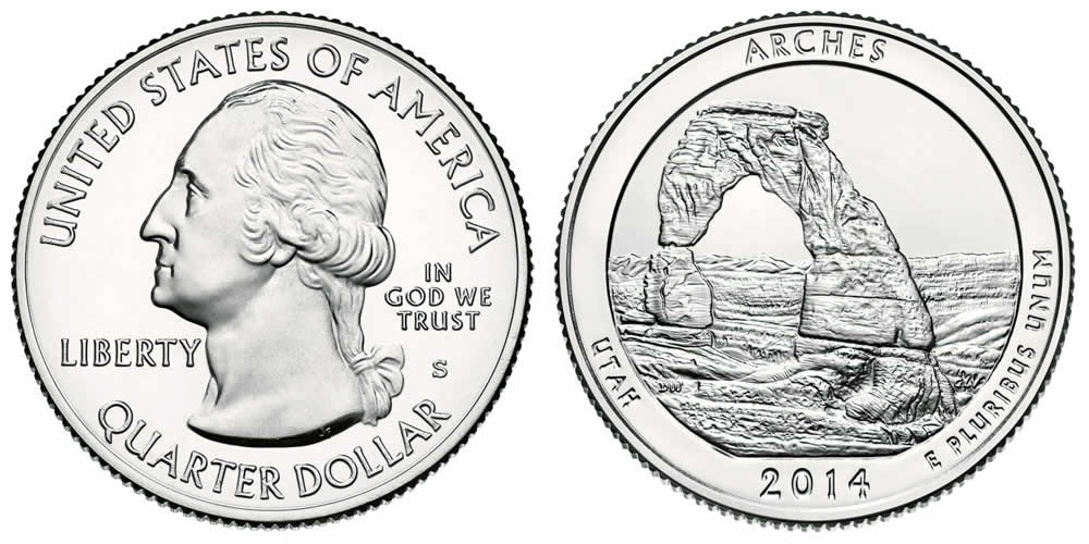 2014 S Arches National Park America the Beautiful Quarter 