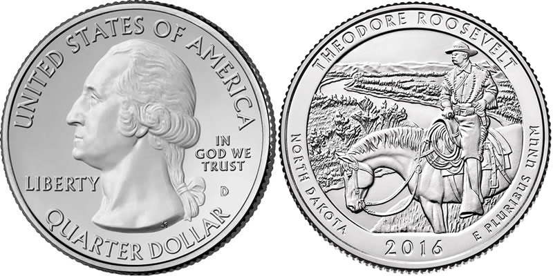 2016 D Theodore Roosevelt National Park America the Beautiful Quarter 