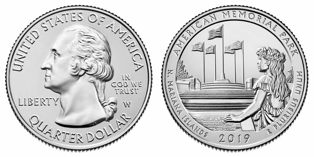 2019 W American Memorial Park (Northern Mariana Islands) America the Beautiful Quarter 