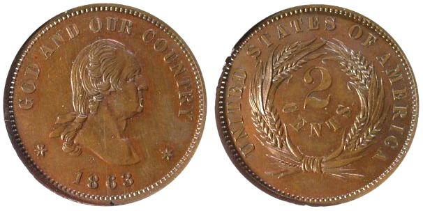 1863  Two Cent Piece 