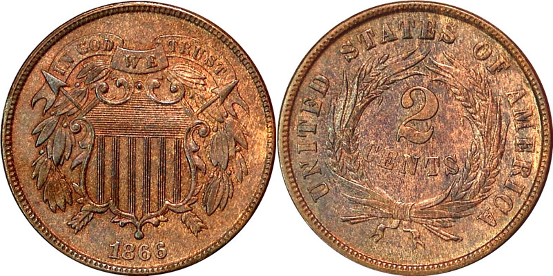 1866 Two Cent Piece 